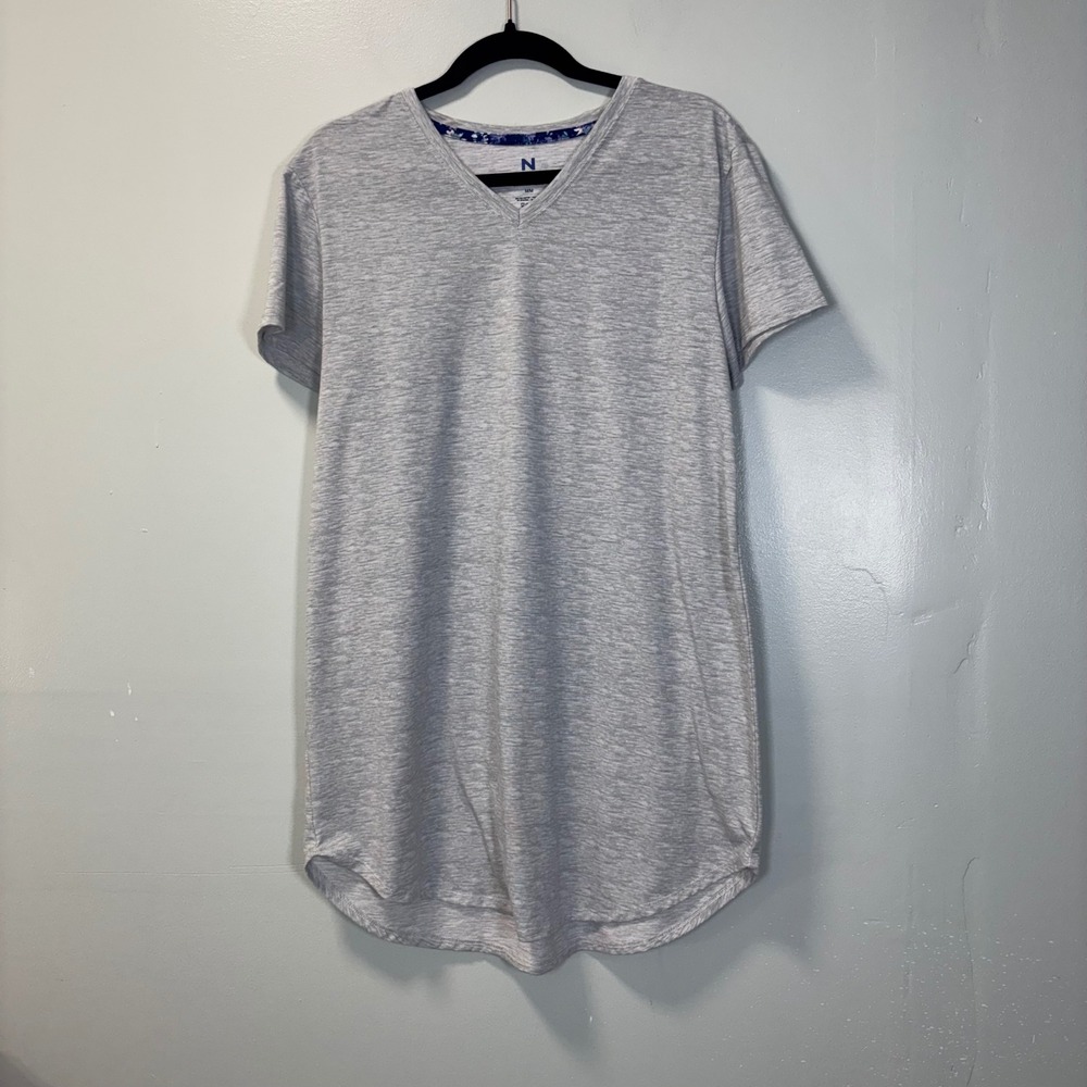 Natori‎ Womens V-Neck Short Sleeve Space Dye Sleep Shirt Gray Medium